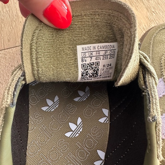 adidas Olive Green Suede Sneakers with White Stripes - Picture 3 of 3